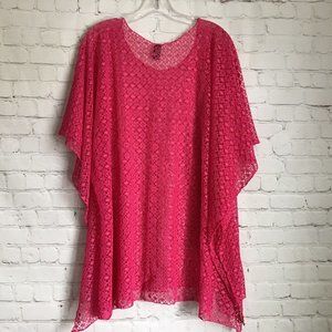 Womans Pink Crochet Mesh Poncho Swimsuit Coverup Beach Dress One Size